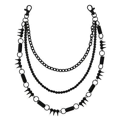 Black Spike and Coil Curb Chain Triple Row Wallet Chain