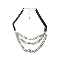 Dagger Barbed Wire and Handcuff Triple Row Chain Choker Necklace