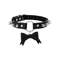 Black Bow O-Ring Spike Choker Necklace