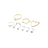 Multi-Pack Heart and Star Nose Hoops and L-Bend Pins 9 Pack - 20 Gauge