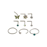 Multi-Pack Iridescent CZ Butterfly L-Bend Nose Pins 9 Pack - 20 Gauge