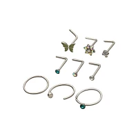 Multi-Pack Iridescent CZ Butterfly L-Bend Nose Pins 9 Pack - 20 Gauge