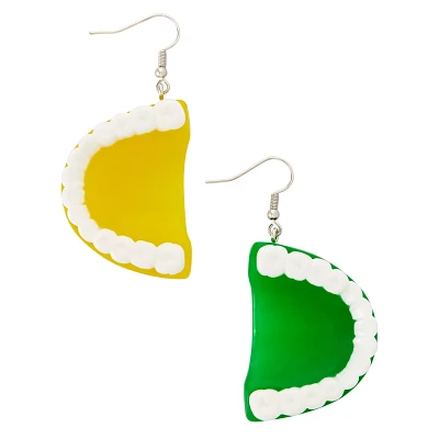Yellow & Green Denture Dangle Earrings