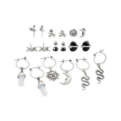Multi-Pack Crystal Sun Snake Cross Earrings - 9 Pair