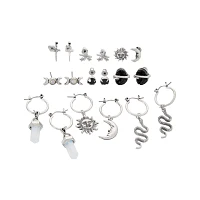 Multi-Pack Crystal Sun Snake Cross Earrings - 9 Pair
