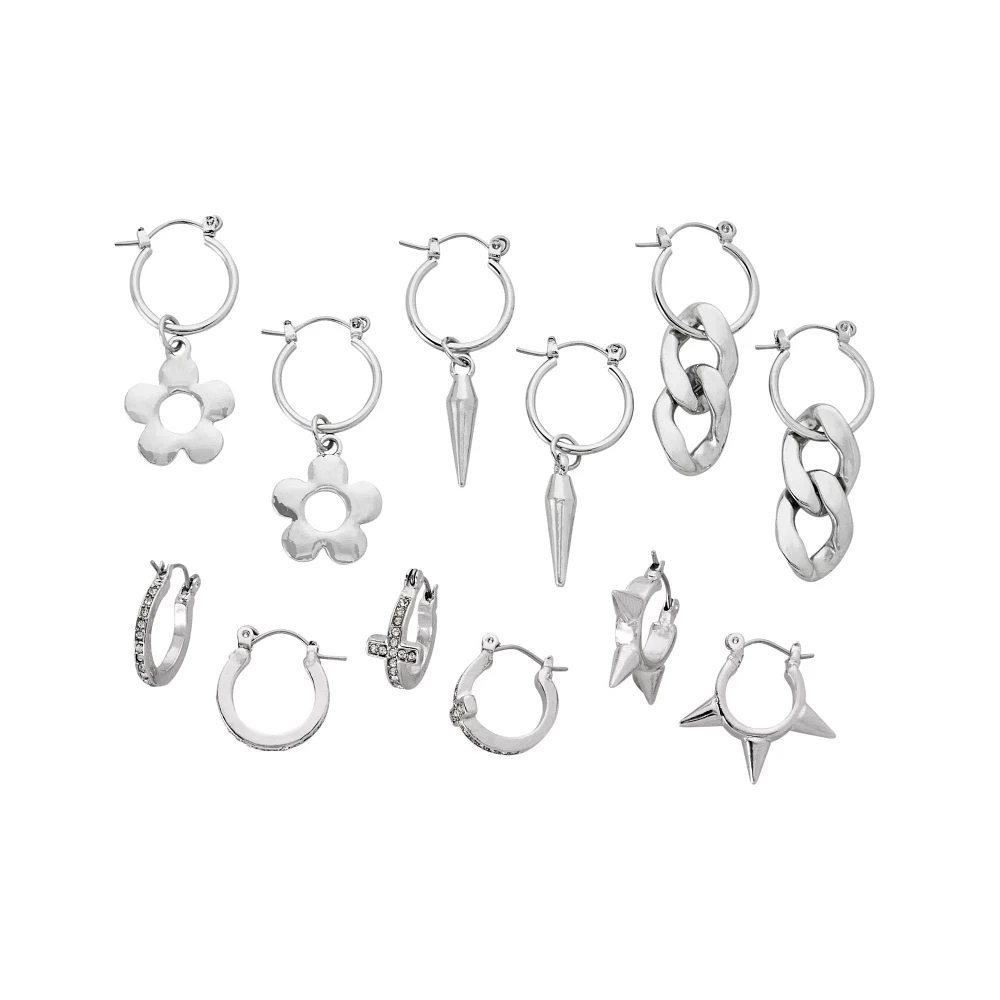 Multi-Pack Silvertone Assorted Flower Spike and Chain Earrings - 6 Pack