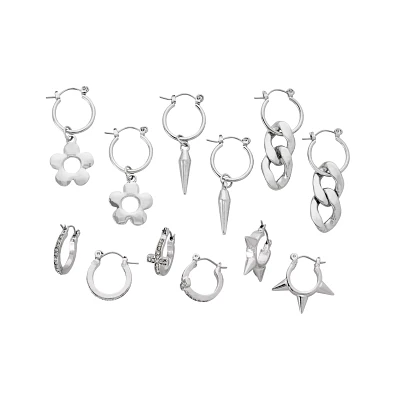 Multi-Pack Silvertone Assorted Flower Spike and Chain Earrings - 6 Pack