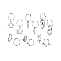 Multi-Pack Silvertone Assorted Flower Spike and Chain Earrings - 6 Pack