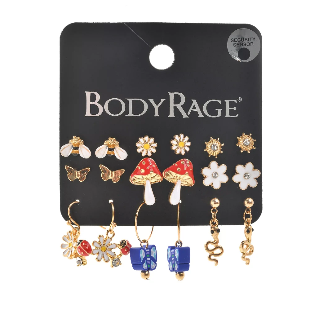 Multi-Pack Mushroom Snake Butterfly Assorted Earrings - 9 Pack