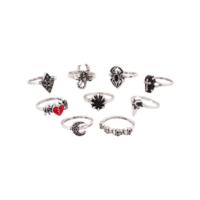 Multi-Pack Dark Gothic Rings - 9 Pack