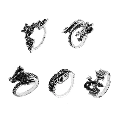 Multi-Pack Dragons Bat Skull Rings - 5 Pack