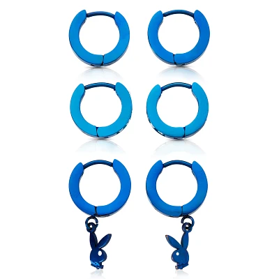 Multi-Pack Blue Playboy Bunny Dangle Hoop Earrings - 3 Pair