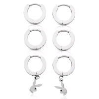 Multi-Pack CZ Playboy Bunny Hoop Huggie Dangle Earrings - 3 Pack