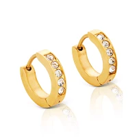 Goldtone CZ Playboy Bunny Hoop Huggie Dangle Earrings - 3 Pack