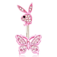 Pink Playboy Bunny Butterfly Belly Ring - 14 Gauge