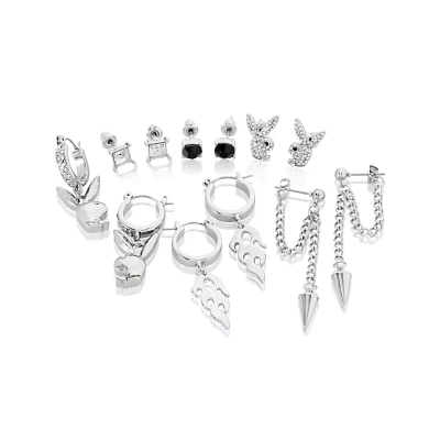 Multi-Pack CZ Flame and Playboy Bunny Earrings - 6 Pair