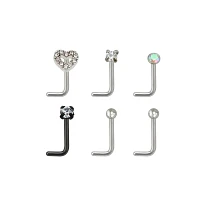 Multi-Pack Prong CZ Heart L-Bend Nose Rings 6 Pack - 20 Gauge