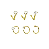 Multi-Pack CZ Goldtone L-Bend Nose Rings and Half Hoop 6 Pack - 20 Gauge