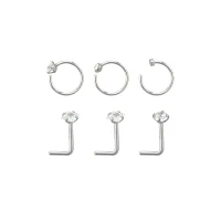 Multi-Pack Round and Square CZ L-Bend Nose Rings Hoop 6 Pack - 20 Gauge