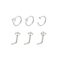 Multi-Pack Round and Square CZ L-Bend Nose Rings Hoop 6 Pack - 20 Gauge