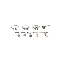 Multi-Pack CZ Moon and Star Hoops L-Bend Nose Rings 9 Pack - 20 Gauge