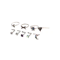 Multi-Pack CZ Moon and Star Hoops L-Bend Nose Rings 9 Pack - 20 Gauge
