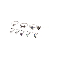 Multi-Pack CZ Moon and Star Hoops L-Bend Nose Rings 9 Pack - 20 Gauge