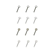 Multi-Pack Silvertone and Black CZ Pronged Nose Pins 12 Pack - 20 Gauge