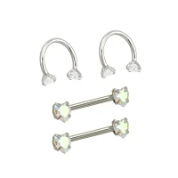 Multi-Pack Aurora Borealis Effect Heart Horseshoe Rings and Barbells 2 Pair - 14 Gauge