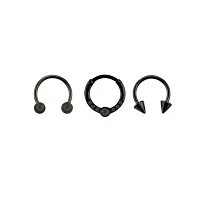 Multi-Pack CZ Black Horseshoe Rings and Clicker Septum Ring 3 Pack - 16 Gauge
