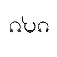 Multi-Pack CZ Black Horseshoe Rings and Clicker Septum Ring 3 Pack - 16 Gauge