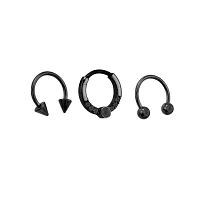 Multi-Pack CZ Black Horseshoe Rings and Clicker Septum Ring 3 Pack - 16 Gauge