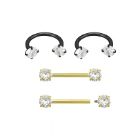 Multi-Pack Goldtone and Black Horseshoe Rings and Nipple Barbells 4 Pack - 14 Gauge