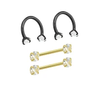 Multi-Pack Goldtone and Black Horseshoe Rings and Nipple Barbells 4 Pack - 14 Gauge