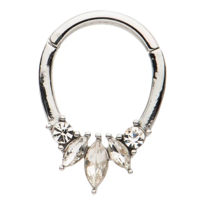 Flower Petal CZ Hinged Septum Ring - 16 Gauge