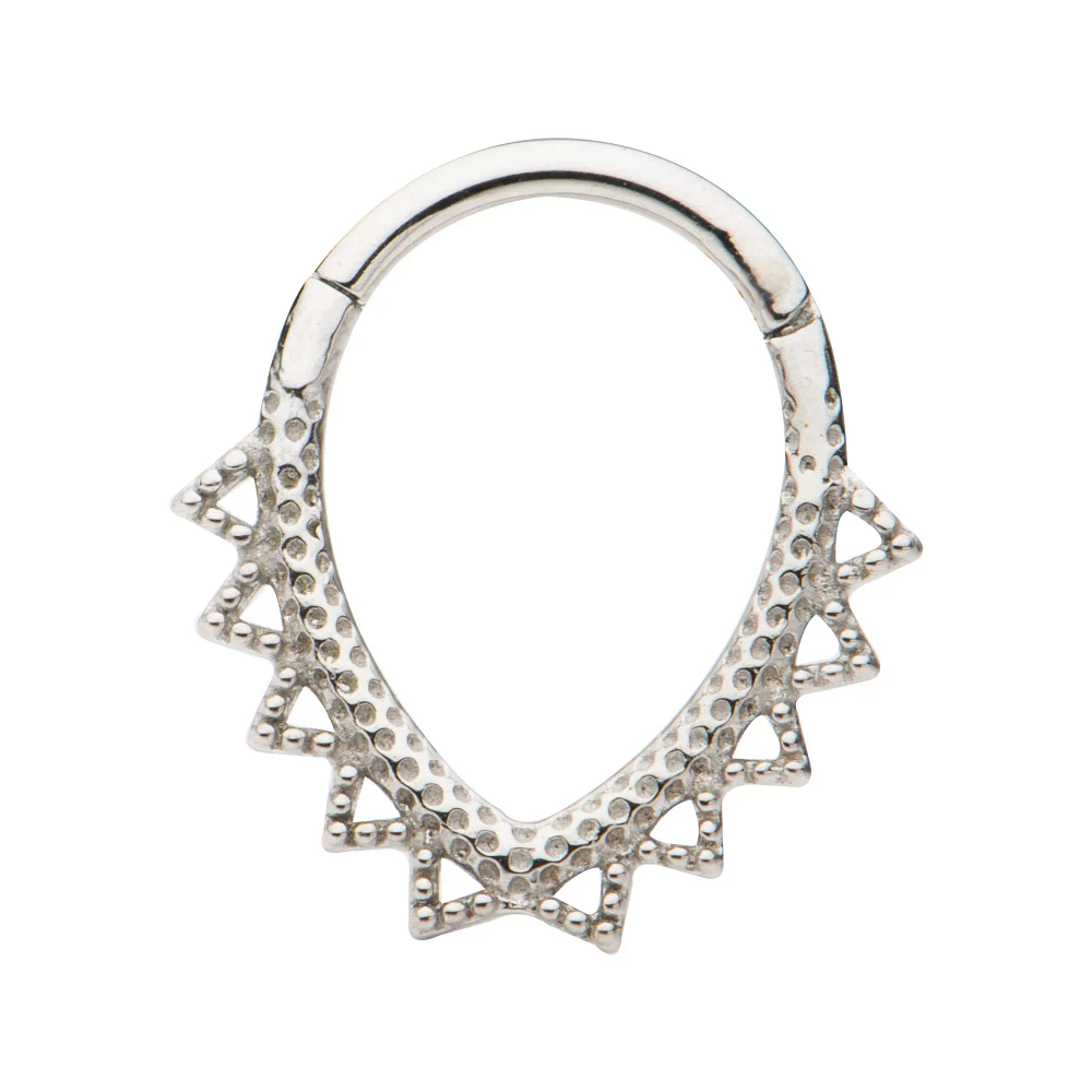 Silvertone Oval Spike Septum Ring - 16 Gauge