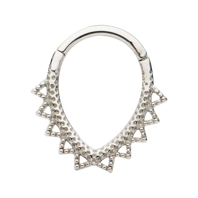 Silvertone Oval Spike Septum Ring - 16 Gauge