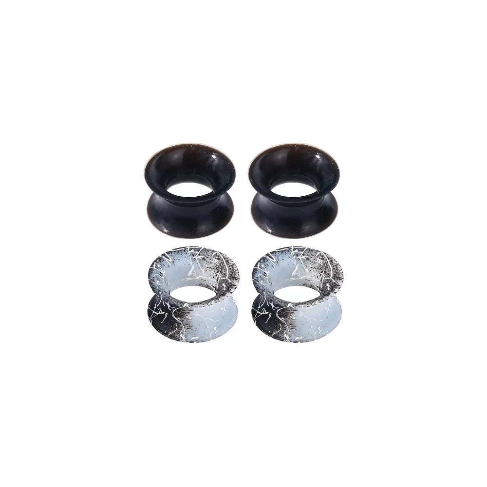 Muti-Pack Black and White Splatter Tunnel Plugs - 2 Pair