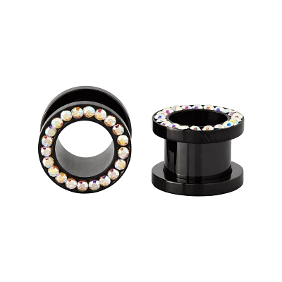 CZ Aurora Borealis-Effect Screw Fit Tunnels