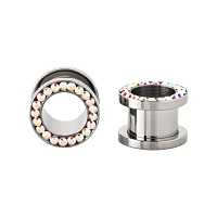 Silvertone CZ Aurora Borealis Effect Titanium Screw Fit Tunnels