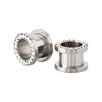 Silvertone CZ Aurora Borealis Effect Titanium Screw Fit Tunnels