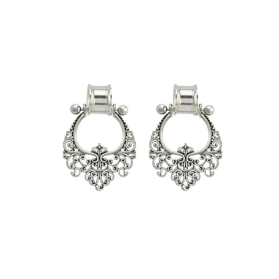 Silvertone Filigree Dangle Double Flare Tunnels