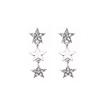 CZ Three Star Dangle Earrings- 20 Gauge