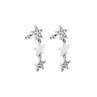 CZ Three Star Dangle Earrings- 20 Gauge