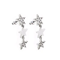CZ Three Star Dangle Earrings- 20 Gauge