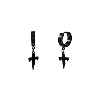Black Drip Cross Hoop Dangle Earrings