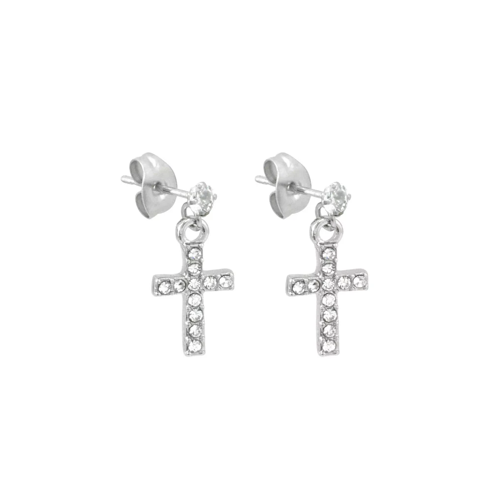 CZ Cross Stud Dangle Earrings