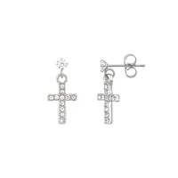 CZ Cross Stud Dangle Earrings
