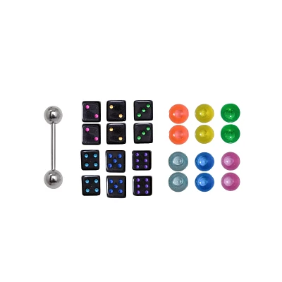 Barbell with Multi-Color Dice Extra Balls - 14 Gauge