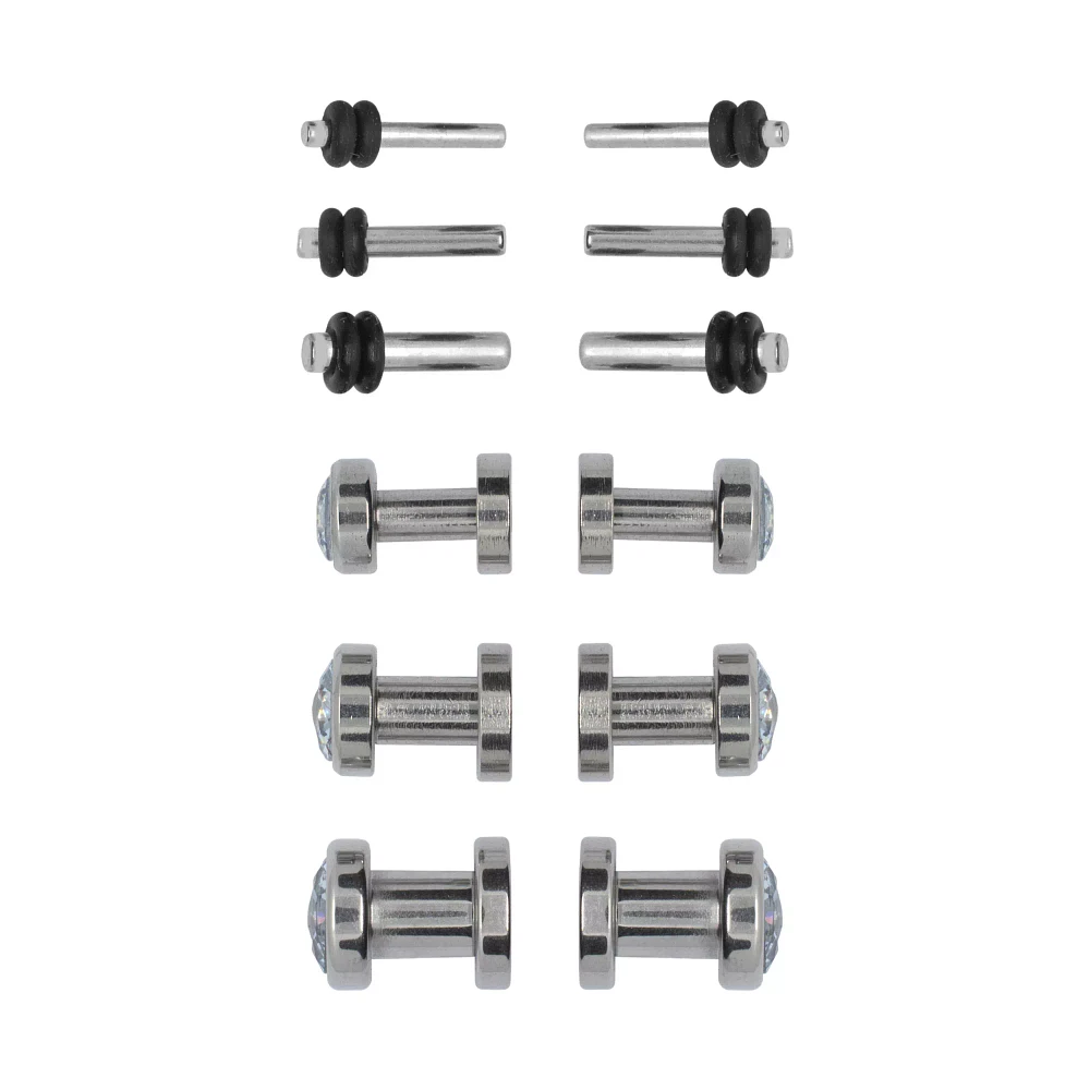 Multi-Pack CZ Silvertone Plugs - 6 Pair